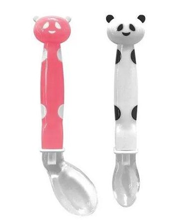 Kit de Colher Panda em Silicone Rosa - Buba