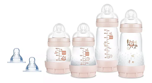 Kit Mamadeira Easy Start First Bottle Anti-Cólica e Auto-Esterilizáveis Rosa - MAM