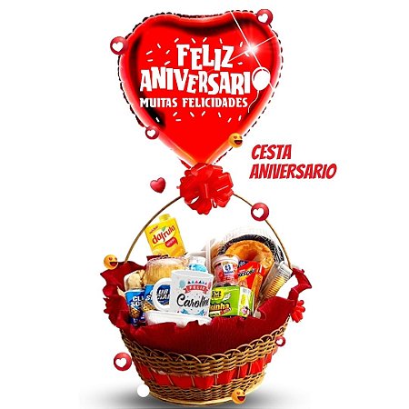 Cesta Aniversario 40 Itens + Balão + Caneca + Entrega