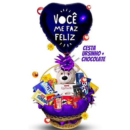 Cesta Paixão Ursinho + Chocolates + Balão