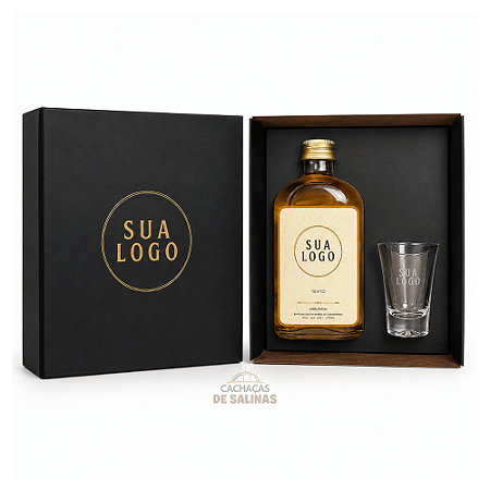 KIT CAIXA SUPREMA COM CACHAÇA PERSONALIZADA LOGO 200ML + COPO