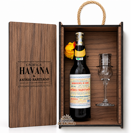 KIT CACHAÇA ANISIO SANTIAGO CAIXA PREMIUM + TAÇA