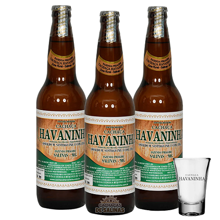 COMBO 3 GARRAFAS CACHAÇA HAVANINHA + 1 COPO BRINDE