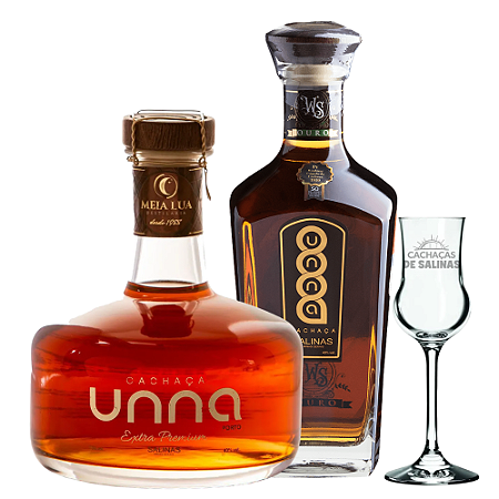 KIT CACHAÇA UNNA PORTO + UNNA BLEND OURO + 1 TAÇA EXCLUSIVA