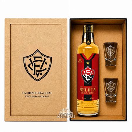 Kit Cachaça Seleta Vitória + 2 Copos + Caixa