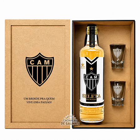 Kit Cachaça Seleta Atlético + 2 Copos + Caixa