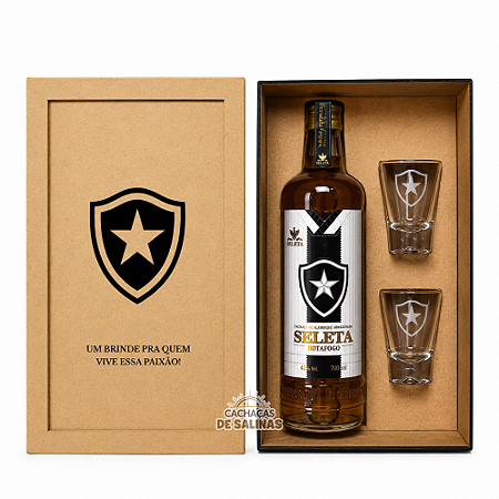 Kit Cachaça Seleta Botafogo + 2 Copos + Caixa