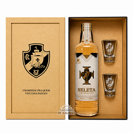 Kit Cachaça Seleta Vasco + 2 Copos + Caixa