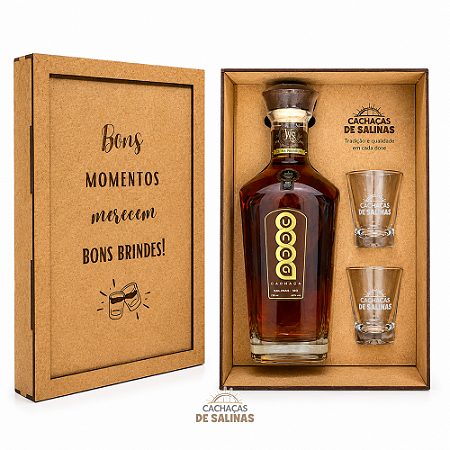 Kit Cachaça Unna Blend + 2 Copos + Caixa Especial