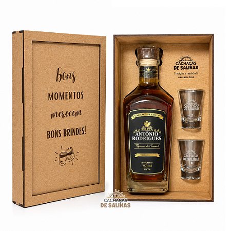 Kit Cachaça Antonio Rodrigues + 2 Copos + Caixa Especial