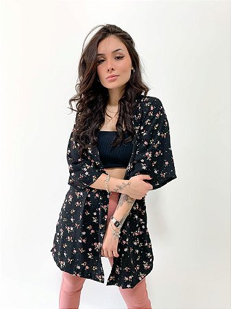 kimono preto floral