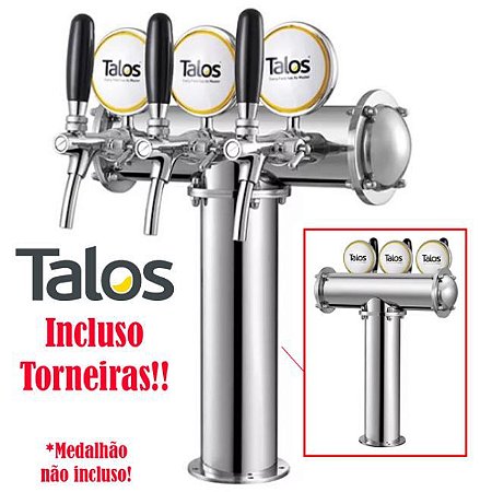Torre Tipo T Cromada 3 Vias Com Torneiras - TALOS Original