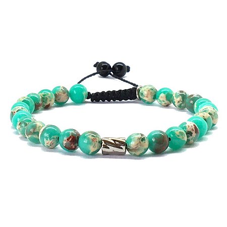 Pulseira de Pedra Jaspe Imperial com Fechamento Ajustável