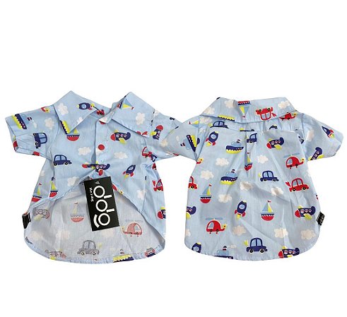 CAMISA PET PARA CACHORRO AZUL NUVEM CARRINHOS