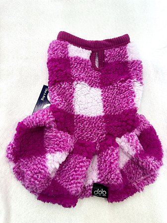 VESTIDO XADREZ ROSA PARA CACHORRO "SHERPA PELÚCIA"