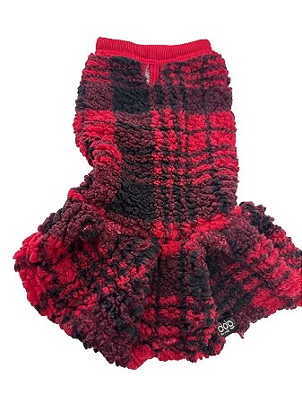 VESTIDO XADREZ VERMELHO PARA CACHORRO "SHERPA PELÚCIA"