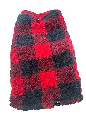 BLUSA PET XADREZ VERMELHO "SHERPA PELÚCIA"  PARA CACHORRO