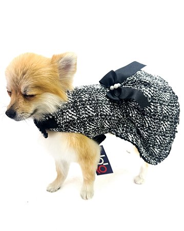 VESTIDO PARA CACHORRO GLAMOUR  BLACK WHITE "TWEED"