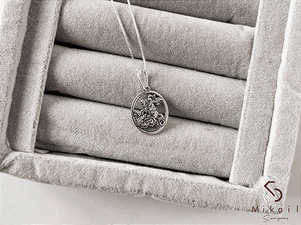 Colar de Prata Pingente São Jorge Envelhecido