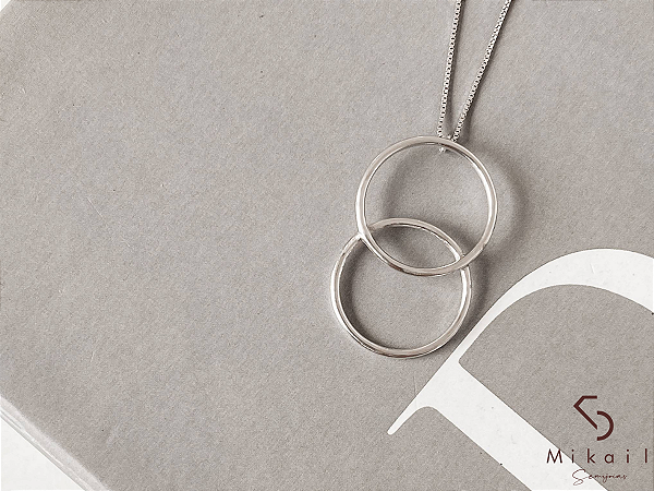 Colar de Prata 925 2 Círculos Vazados 30mm | Corrente 45cm