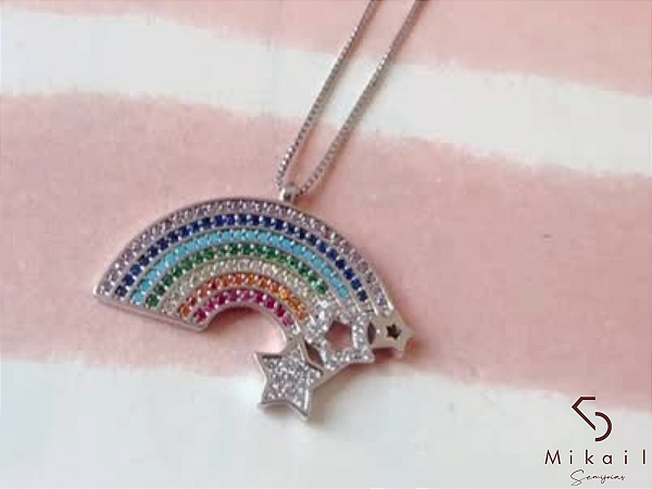 Colar de Prata 925 Arco-Íris Cravejado