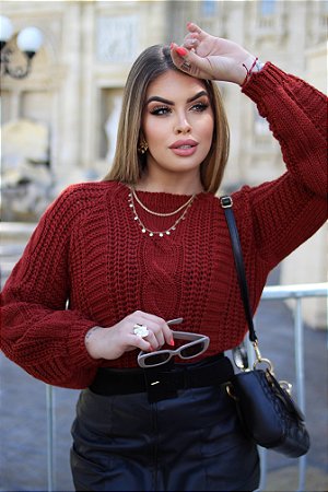 Blusa Any Grossinha Manga Bufante Tricot