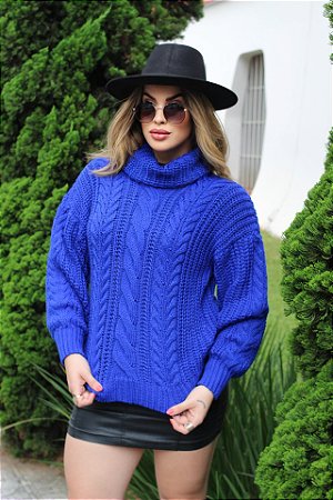 Blusa Grossa Ampla de Tricot Tranças