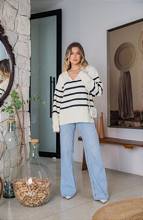 Blusa Aurora Polo Listrada De Modal