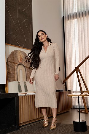 Vestido Liah Midi Gola Polo Modal