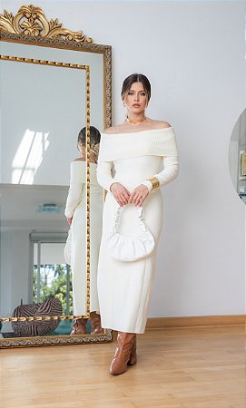 Vestido Mariah Midi Ombro a Ombro Modal