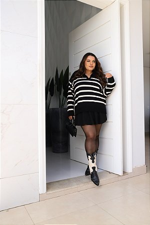 Suéter Feminino Gola Polo Oversized Trico Modal