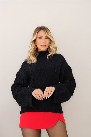 Blusa Gola Alta Grossa Trico Modal Feminino Manga Evasê