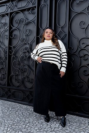 Blusa Oversized Gola Alta Trico Modal Feminino Listras