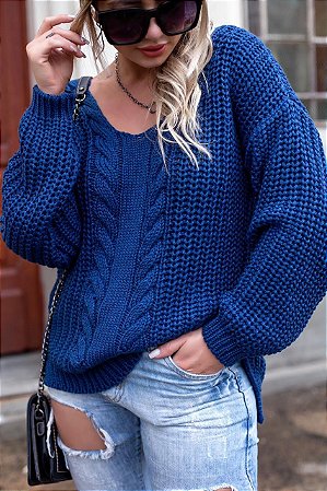 Blusa tricot gola v Clearance