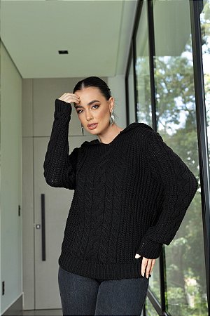 Blusa Vic Moletom de Capuz Tricot Moda Blogueira