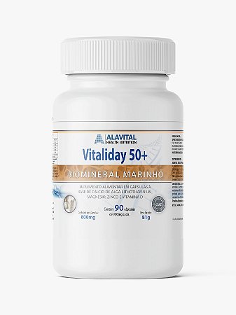 VITALIDAY 50 + CÁLCIO Á BASE DE ALGA LITHOTHAMNIUM 90 CAPSULAS - ALAVITAL