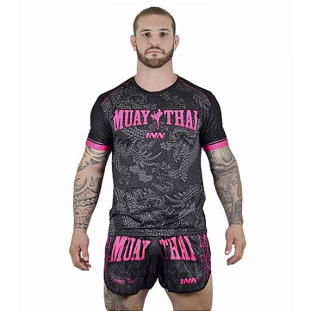 Conjunto Muay Thai Masculino Camiseta e Short Dragon Thai Rosa