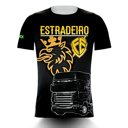 Camiseta Caminhoneiro Fé Estradeiro Preto Dourado