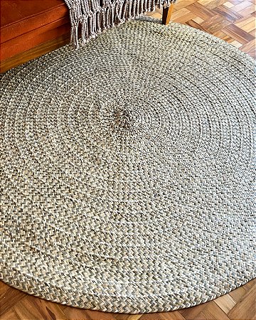 Tapete Boho Natural/Verde em Palha de Carnaúba | Redondo 160 cm