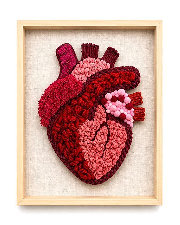 Painel Pulse Heart Fiber Art em Moldura Caixa com Vidro | 32cm x 42cm