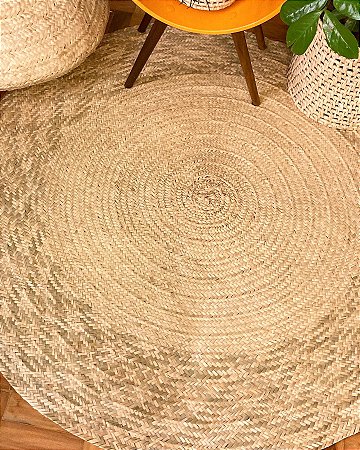 Tapete Borda Verde em Palha de Carnaúba | Redondo 120 cm