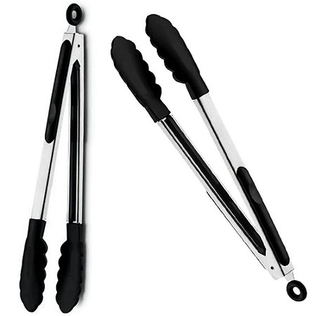 Duas Pinças Pegador em Silicone de 29,5 e 25,5 cm na Cor Preta UnyHome.
