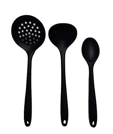 Conjunto 3 Peças -   Utensílios para Cozinha em Silicone - Preto Inteiriço Livre de BPA