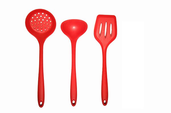 Jogo em Silicone Concha Escumadeira e Espátula Vermelho UNYHOME.