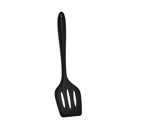 Espátula Vazada Cabo Maciço  30cm em Silicone Preto UnyHome