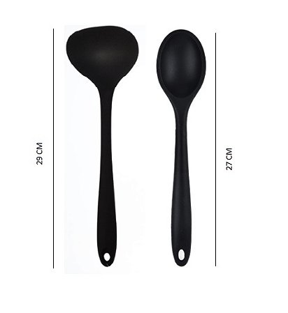 Conjunto de Concha 29,5 cm e Colher 27cm em Silicone Preto - UnyHome
