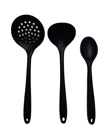 Jogo de 3 Peças - Concha, Colher e Escumadeira em Silicone Preto - UNYHOME