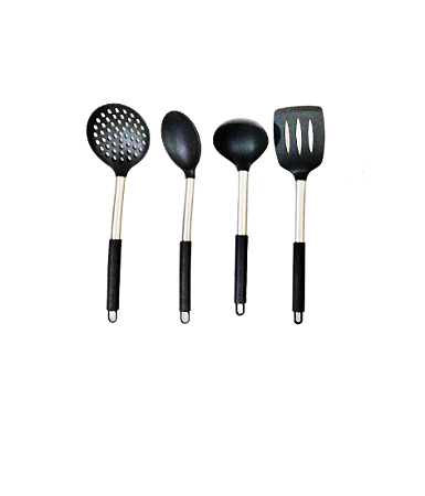 Kit 4 Utensílios de Cozinha Silicone com Cabo Inox - Luxo Preto UnyHome.