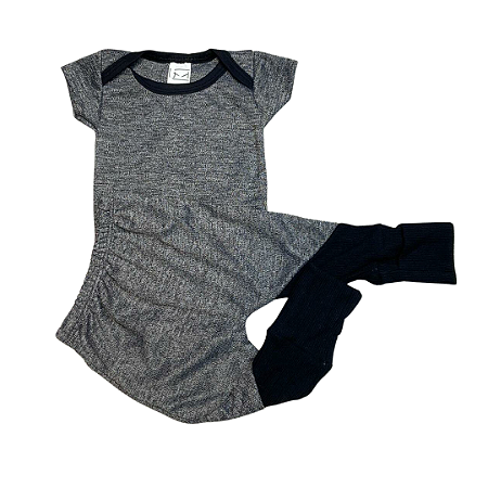 KIT 2 PÇS - BODY MANGA CURTA DRY COM GALÃO 40.1 REATIVO E CALÇA RECORTE DIAGONAL DRY E RECORTE  INFERIOR E VIRA PÉ RIBANA 4X2 LISO