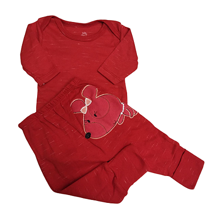 KIT 2 PÇS - BODY MANGA LONGA SUEDINE JETT CALÇA VIRA PÉ SUEDINE JETT BORDADO GRANDE LATERAL